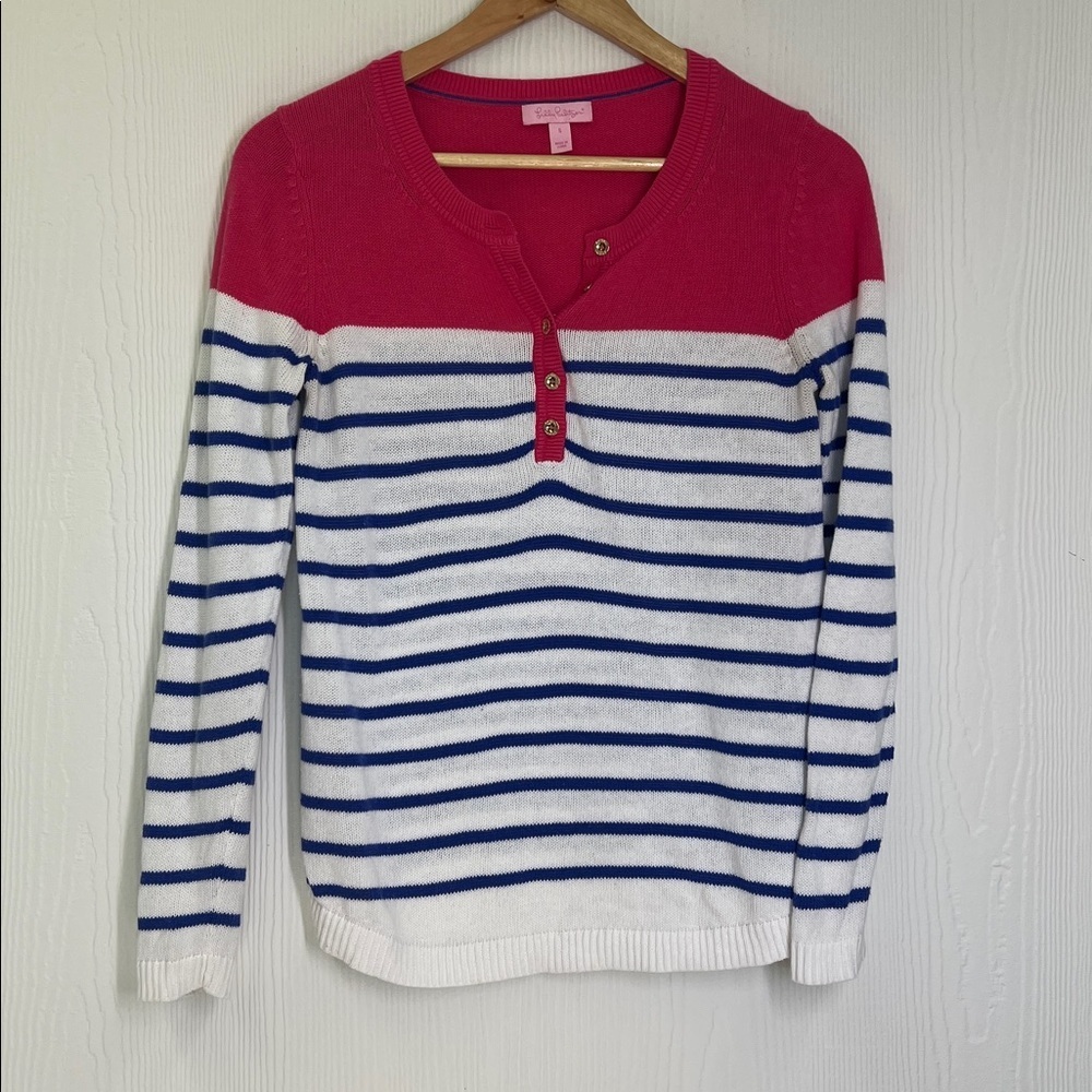 Lilly Pulitzer - Adair Beach Getaway Blue Stripe Long Sleeve Sweater Size Small - Picture 7 of 10